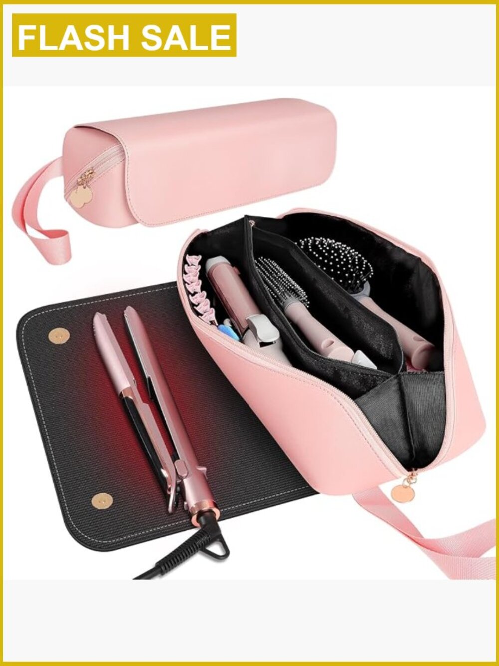 2-in-1 Hair Tools Travel Bag with Heat Resistant Mat, Waterproof Toiletry Case